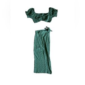 Two Piece Sage Green Cropped Top and Slitted Maxi Skirt Set